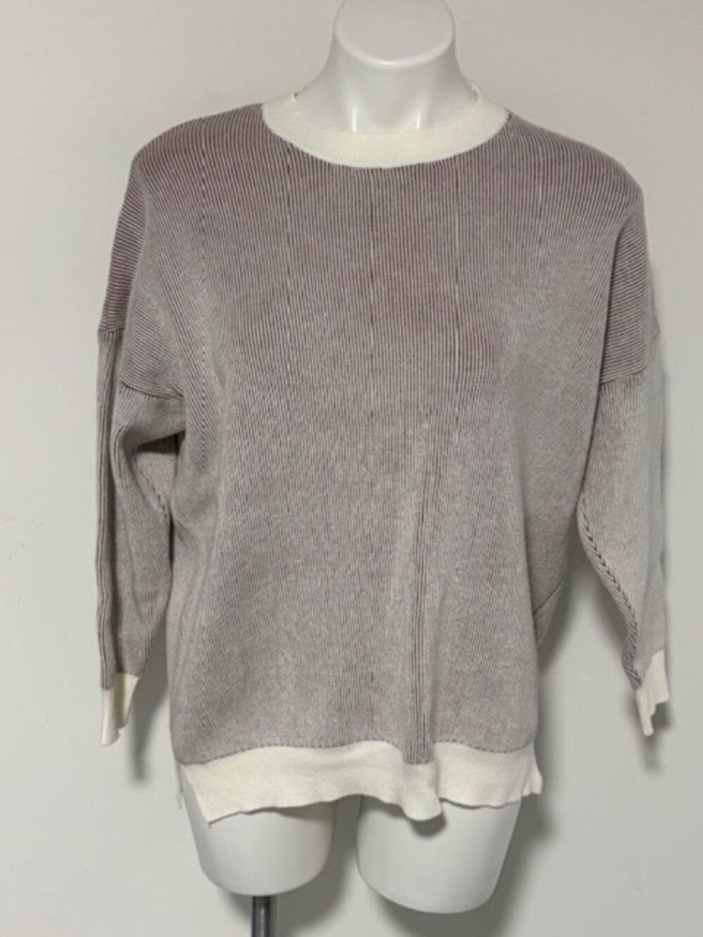 DREAMERS BY DEBUT BROWN AND IVORY VERTICAL STRIPED SWEATER XS